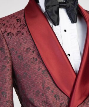 Red black belt breasted suit for men