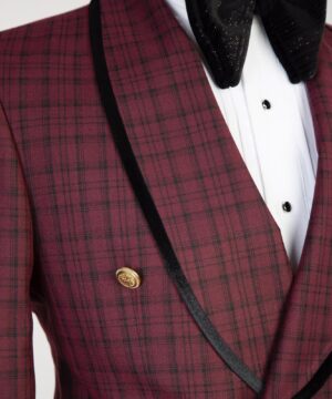 Red black belt breasted suit for men