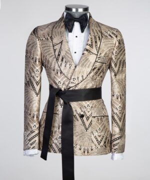 golden black belt breasted suit for men