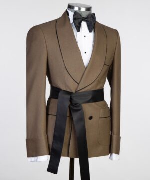 brown black belt breasted suit for men