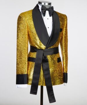 yellow black belt breasted suit for men