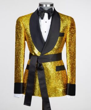 yellow black belt breasted suit for men