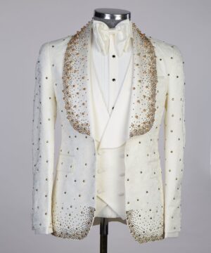 cream statin sleeves green Luxury Male suit