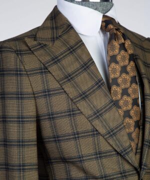 gold stripped check  suit for men