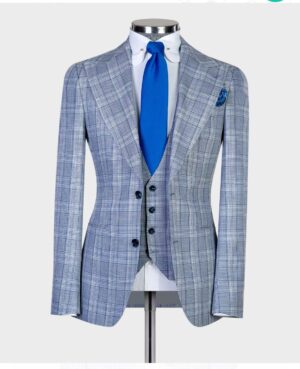 light gray stripped check  suit for men