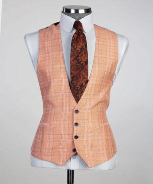 orange stripped check  suit for men