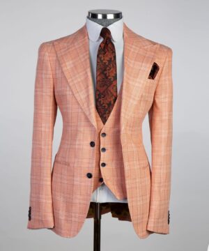 orange stripped check  suit for men