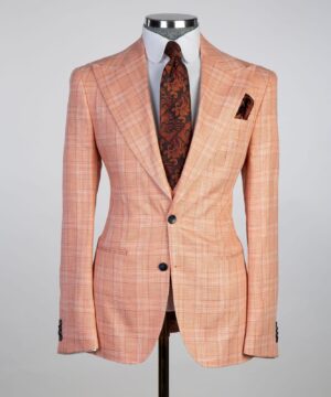 orange stripped check  suit for men